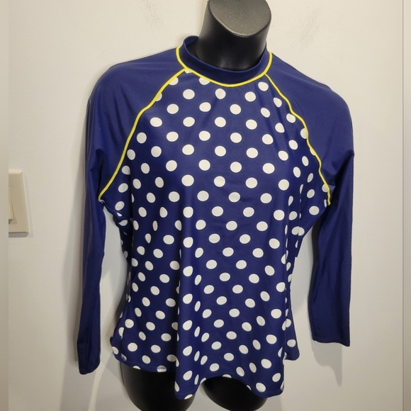 Boden Size 16/18 Blue Polka Dot Rashguard Swim Top - Picture 1 of 6